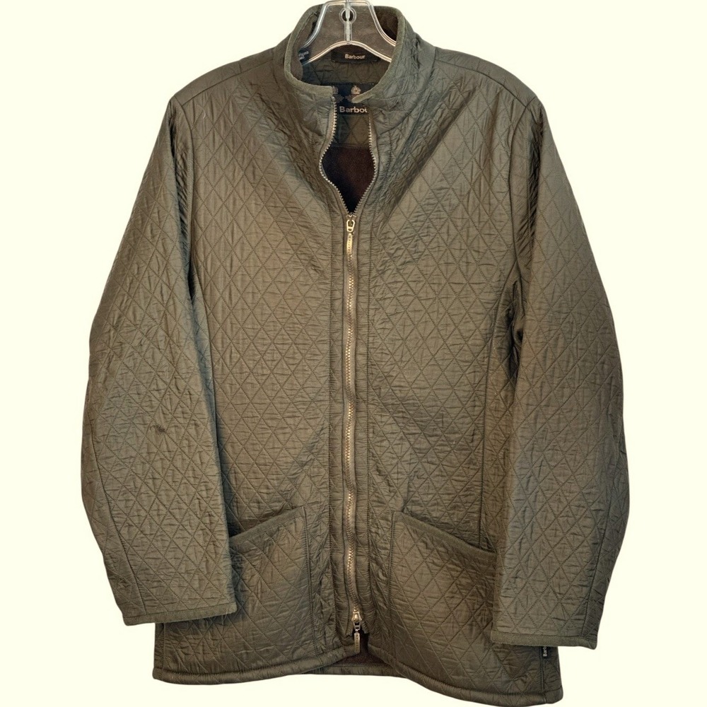 Barbour Women Quilted Jacket Olive Green Fleece Lined Preppy Gorpcore US 10